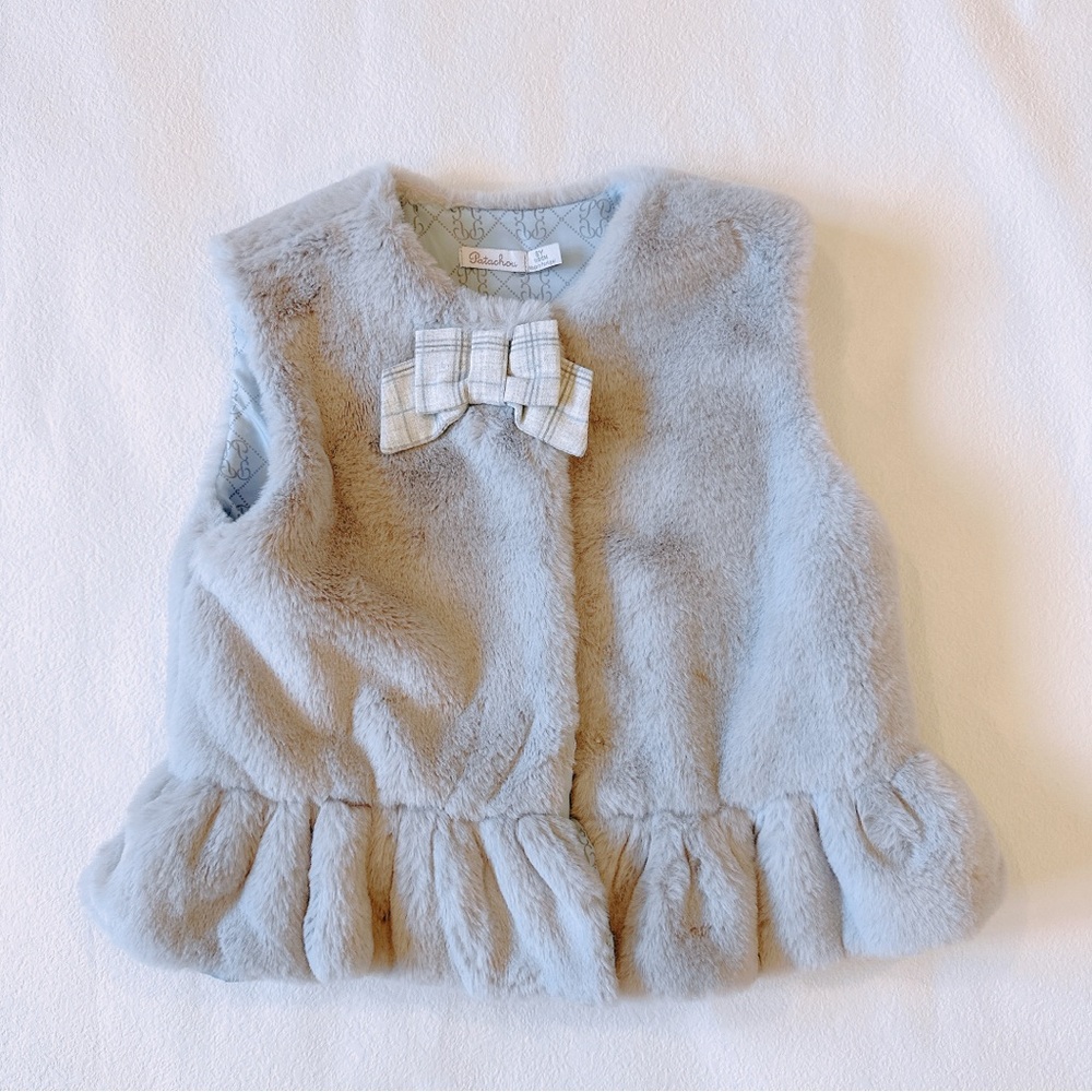 Patachou GREY FUR VEST WITH BOW